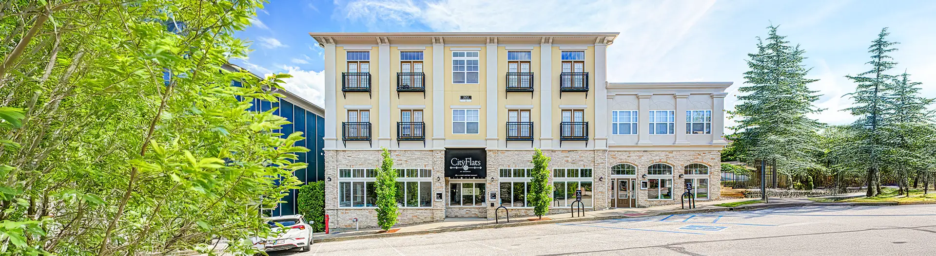 The front exterior of City Flats Apartments